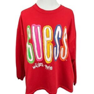 Vintage 80’s Guess Boxy Neon Rainbow Graffiti Spell Out Sweatshirt Large